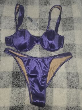 Forplay Shiny Purple Satin Bikini Large